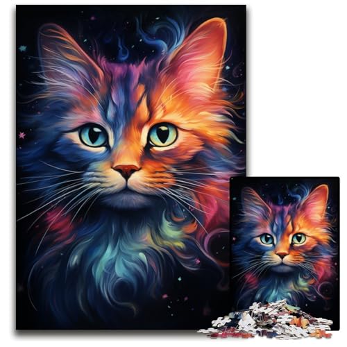 Puzzle mit 1000 Teilen für Erwachsene Bunte psychedelische Holzpuzzles von Nebula Cat entspannende Unterhaltung Heimdekoration 1000 Teile (75 x 50 cm) von CYSEHKRBL