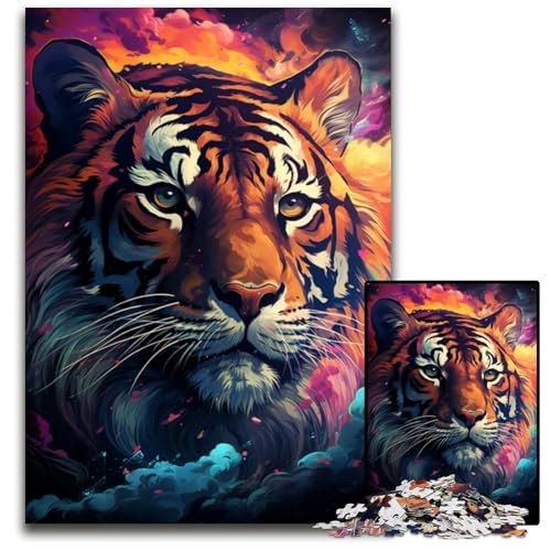 Puzzle mit 1000 Teilen für Erwachsene Bunte psychedelische Holzpuzzles von Nebula Tiger perfekt als Geburtstags- Weihnachts 1000 Teile (75 x 50 cm) von CYSEHKRBL