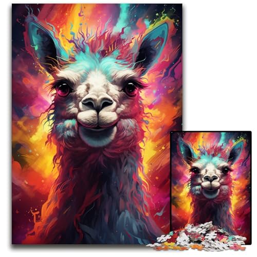 Puzzle mit 1000 Teilen für Erwachsene Die farbenfrohe Psychedelia der Weltraum-Alpakas anspruchsvolle Puzzles für Teenager und Familienspaß – DIY-Denkspiel als Geschenk 1000 Teile (75x50cm) von CYSEHKRBL