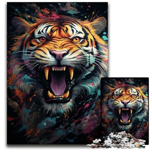 Puzzle mit 1000 Teilen für Erwachsene Die farbenfrohe Psychedelia der mutierten Tiger Puzzlespiel für Teenager 1000 Teile (38x26cm) von CYSEHKRBL