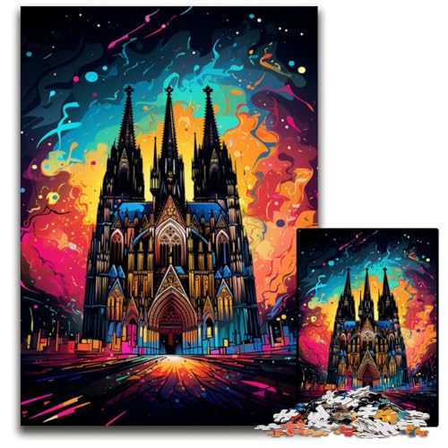 Puzzle mit 1000 Teilen für Erwachsene Die farbenfrohe Psychedelia des Kölner Doms Denkspiel für Teenager 1000 Teile (75x50cm) von CYSEHKRBL