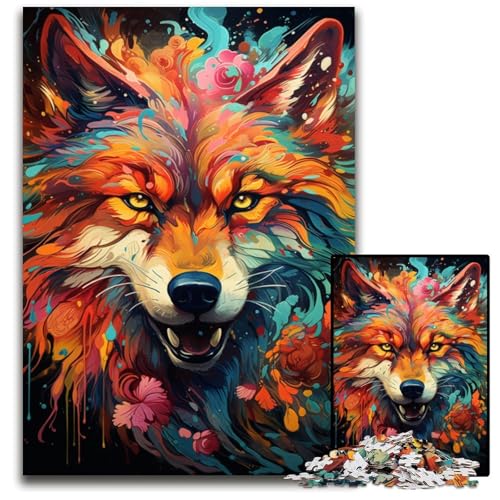 Puzzle mit 1000 Teilen für Erwachsene Die farbenfrohe Psychedelia von Flower Wolf anspruchsvolle Puzzles für Teenager und Familienspaß – DIY-Denkspiel als Geschenk 1000 Teile (75x50cm) von CYSEHKRBL