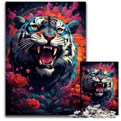 Puzzle mit 1000 Teilen für Erwachsene Gemälde eines Wilden bunten Löwen Holzpuzzle entspannende Unterhaltung Heimdekoration 1000 Teile (75 x 50 cm) von CYSEHKRBL