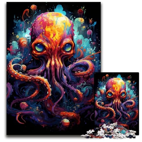 Puzzle mit 1000 Teilen für Erwachsene Malen Bunte Kraken Papierpuzzles entspannende Unterhaltung Heimdekoration 1000 Teile (38 x 26 cm) von CYSEHKRBL