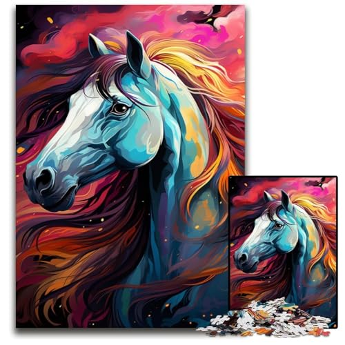 Puzzle mit 1000 Teilen für Erwachsene Malen Farbe Pferd Papierpuzzles entspannende Unterhaltung Heimdekoration 1000 Teile (38 x 26 cm) von CYSEHKRBL