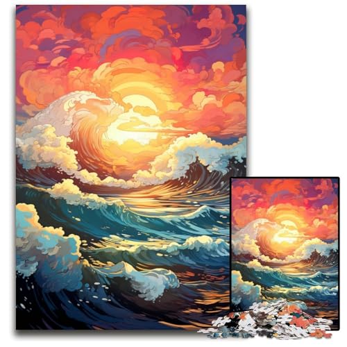 Puzzle mit 1000 Teilen für Erwachsene Wellen unter Sonnenuntergang anspruchsvolle Puzzles für Teenager und Familienspaß – DIY-Denkspiel als Geschenk 1000 Teile (38x26cm) von CYSEHKRBL