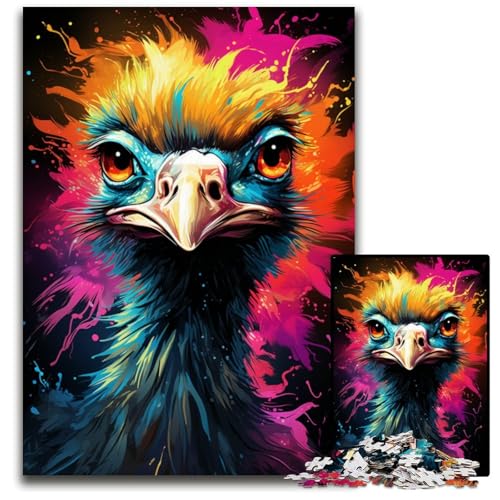 Puzzle mit 1000 Teilen für Erwachsene geheimnisvolles Gemälde Straußen-Holzpuzzle entspannende Unterhaltung Heimdekoration 1000 Teile (75 x 50 cm) von CYSEHKRBL