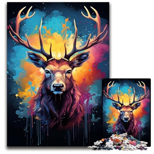 Puzzle mit 1000 Teilen für Erwachsene zum Malen und Ausmalen Elch-Papierpuzzles perfekt als Geburtstags- Weihnachts 1000 Teile (38 x 26 cm) von CYSEHKRBL