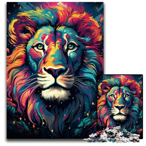 Puzzle mit 1000 Teilen mystisches Gemälde Löwe Puzzle für Erwachsene Denksportaufgabe und Heimdekoration 1000 Teile (75 x 50 cm) von CYSEHKRBL