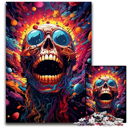 Puzzle mit 1000 Teilen zum Malen von bunten Totenköpfen Puzzle für Erwachsene für Teenager und Jugendliche ideales Geburtstags 1000 Teile (75 x 50 cm) von CYSEHKRBL