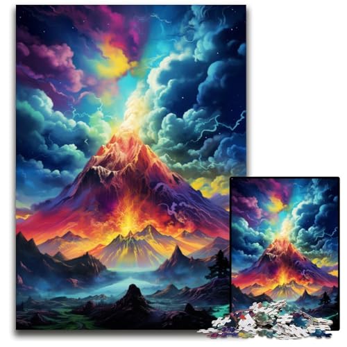 Puzzle mit 1000 Teilen zum Thema Der psychedelische Vulkan ist ausgebrochen Holzpuzzle anspruchsvolles DIY-Dekorationsspiel interaktives Familienspielzeug 1000 Teile (75x50cm) von CYSEHKRBL
