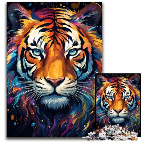 Puzzles für 1000 Teile Tigers farbenfrohe psychedelische Holzpuzzles perfekt für Teenager Familienzusammenhalt Denksportaufgabe und DIY-Heimdekor-Geschenk 1000 Teile (75x50cm) von CYSEHKRBL