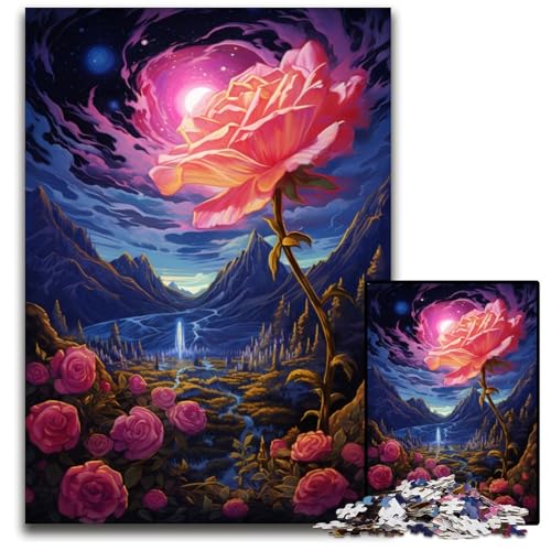 Rosa Blumen unter dem Mond Puzzle für 1000 Teile schwierige Puzzles für Erwachsene anspruchsvolles Denkspiel entspannendes Spielzeug für Teenager 1000 Teile (75 x 50 cm) von CYSEHKRBL