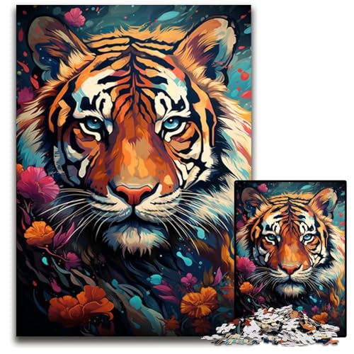 Tigers farbenfrohes psychedelisches Puzzle mit 1000 Teilen Holzpuzzle anspruchsvolles DIY-Dekorationsspiel interaktives Familienspielzeug 1000 Teile (75x50cm) von CYSEHKRBL