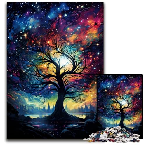 Tree_Under_Starry_Sky 1000-teiliges Puzzle Holzpuzzle für Erwachsene für Reiseliebhaber und Paare anspruchsvolles Spielzeug 1000 Teile (75x50cm) von CYSEHKRBL