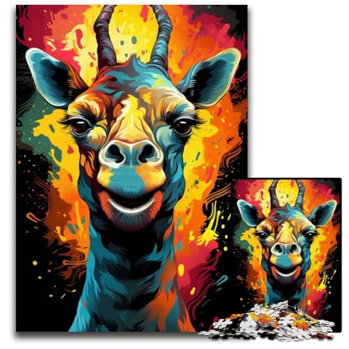 Trendy_Giraffe_Colorful 1000-teiliges Puzzle für Erwachsene. Puzzles für Erwachsene Weihnachten Halloween Ostern Neujahr. 1000 Teile (38x26cm) von CYSEHKRBL
