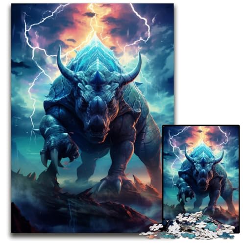 Triceratops umgeben von Sturm 1000-teiliges Puzzle für Erwachsene Papierpuzzle Familienaktivität Denksportaufgabe Heimdekoration 1000 Teile (38x26cm) von CYSEHKRBL