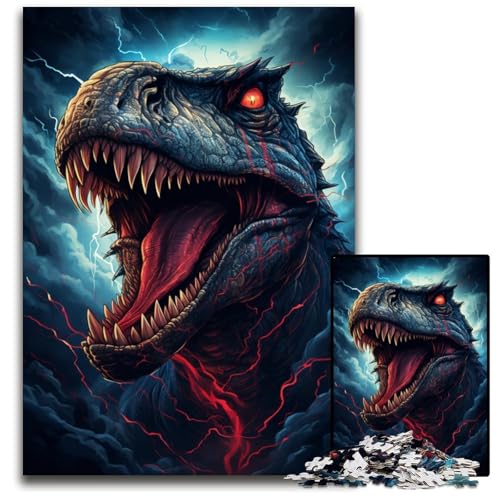 Tyrannosaurus Rex umgeben vom Sturm 1000-teiliges Puzzle für Erwachsene Papierpuzzle Weihnachten Halloween Ostern Neujahr 1000 PCS (38x26cm) von CYSEHKRBL
