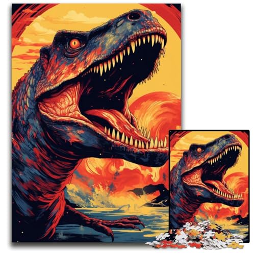 Tyrannosaurus Rex und Sonnenuntergang am Ozean 1000-teiliges Puzzle für Erwachsene unmögliches Puzzle für Erwachsene ideales DIY-Dekor und Denksportgeschenk 1000 Teile (38x26cm) von CYSEHKRBL