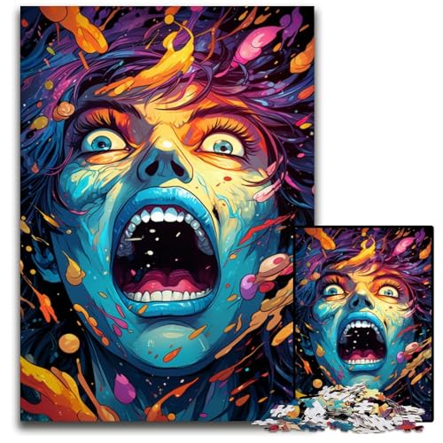 Überraschte Frau 1000-teiliges Puzzle Holzpuzzle für Erwachsene für Reiseliebhaber und Paare anspruchsvolles Spielzeug 1000 Teile (75x50cm) von CYSEHKRBL
