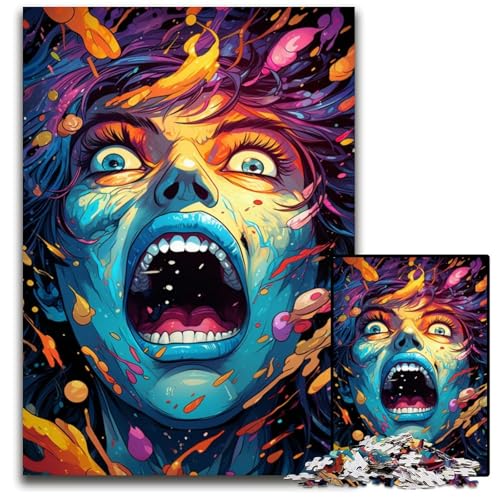 Überraschte Frau 1000-teiliges Puzzle Papierpuzzle für Erwachsene für Reiseliebhaber und Paare anspruchsvolles Spielzeug 1000 Teile (38x26cm) von CYSEHKRBL