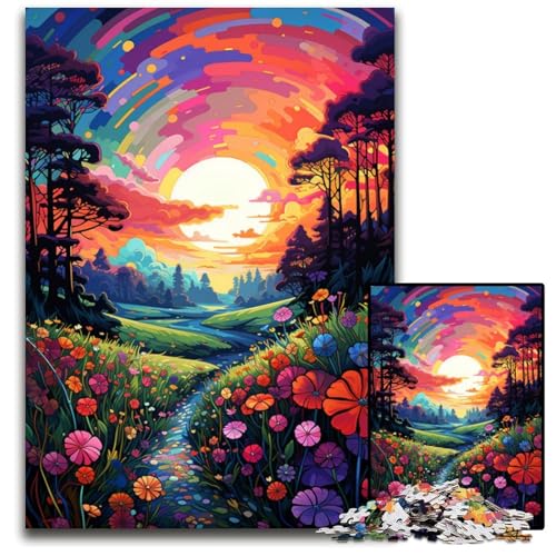 Wildes Grasland bei Sonnenuntergang 1000-teiliges Puzzle für Erwachsene Holzpuzzle Familienaktivität Denksportaufgabe Heimdekoration 1000 Teile (75x50cm) von CYSEHKRBL