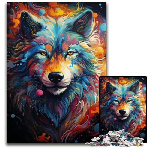 Wolf_buntes 1000-teiliges Puzzle für Erwachsene Puzzles für Erwachsene Weihnachten Halloween Ostern Neujahr 1000 PCS (75x50cm) von CYSEHKRBL