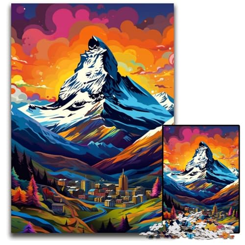 Zermatt_Colorful 1000-teiliges Puzzle Papierpuzzle für Erwachsene für Reiseliebhaber und Paare anspruchsvolles Spielzeug 1000 Teile (38x26cm) von CYSEHKRBL