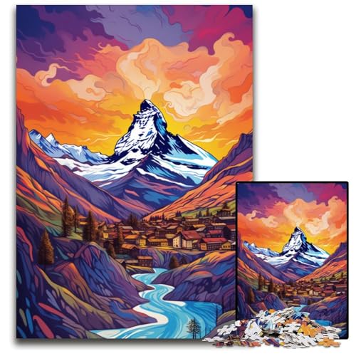 Zermatt_Colorful 1000-teiliges Puzzle für Erwachsene Holzpuzzle Weihnachten Halloween Ostern Neujahr 1000 Teile (75x50cm) von CYSEHKRBL