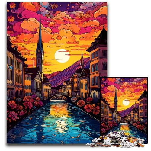 Zürich_Altstadt 1000-teiliges Puzzle für Erwachsene. Puzzles für Erwachsene Weihnachten Halloween Ostern Neujahr. 1000 Teile (75x50cm) von CYSEHKRBL