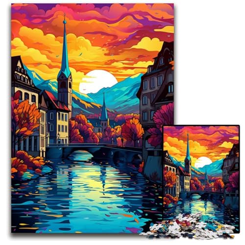 Zürich_Altstadt-Puzzle 1000 Teile für Erwachsene anspruchsvolle Puzzles anspruchsvolle Denksportaufgabe zum Selbermachen perfektes Familienspiel oder dekoratives Geschenk 1000 Teile (75x50cm) von CYSEHKRBL