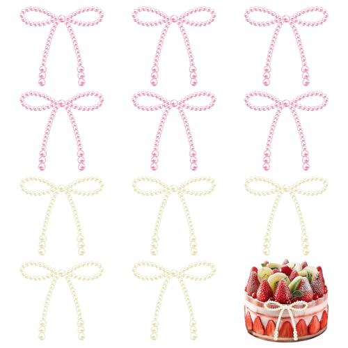 12 Stück weiße und rosa Perlenschleifen für Kuchen, Hochzeitstorten, Cupcake-Dekoration, geeignet für Geburtstage, Hochzeiten, Jubiläen, Babypartys von CYUXING