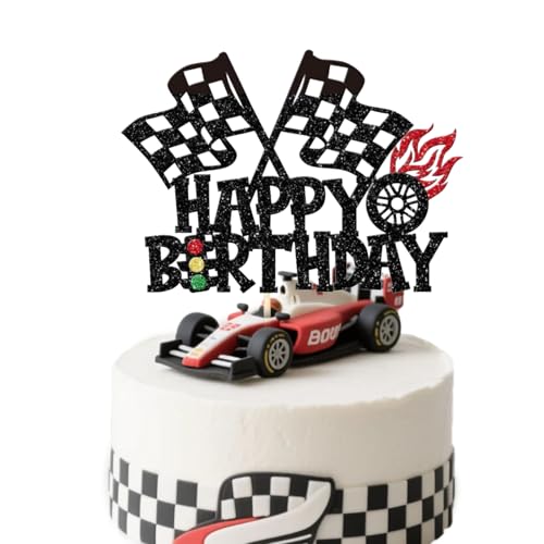 Renn Auto Tortendeko Happy Birthday,Geburtstagskuchenaufsatz mit Racing-Thema,Flagge Kuchen Deko,für Baby Dusche Jungen Mädchen Racing Sports Thema Geburtstag Party Kuchen Dekorationen. von CYXZMYA