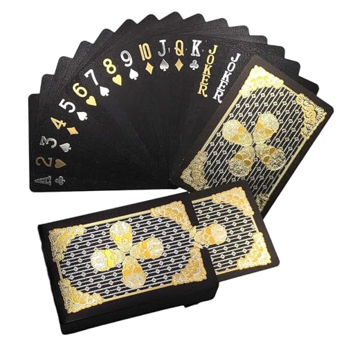 CZAYEFNH 1 Deck Heißpräge-verfrostete Spielkarten, Wasserfeste Totenkopf-Spielkarten, Diamant Schwarze Pokerkarten, HD, Kartenset (Goldener Schädel) von CZAYEFNH