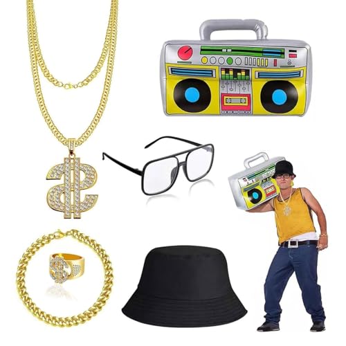 CZAYEFNH Er-Jahre-Outfit Herren – Karneval Kostüm Herren mit Dollar-Symbol-Set, Kostüm für die Ära der 80er und 90er CZAYEFNH Er-Jahre-Outfit Herren – Karneval Kostüm Herren mit Dollar-Symbol-Set, Kostüm für die Ära der 80er und 90er von CZAYEFNH
