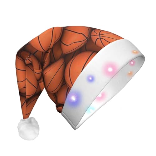 CZDBNLHF Basketball-Weihnachtsmütze für Erwachsene, Plüsch, beleuchtet, Orange von CZDBNLHF