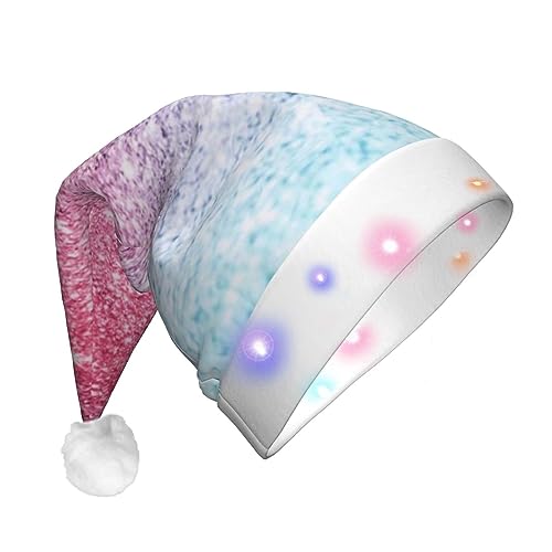 CZDBNLHF Blaue, rosa und violette Pastellfarben, bedruckt für Erwachsene, Plüsch-Weihnachtsmütze – lebendiges Volldruck-Design von CZDBNLHF