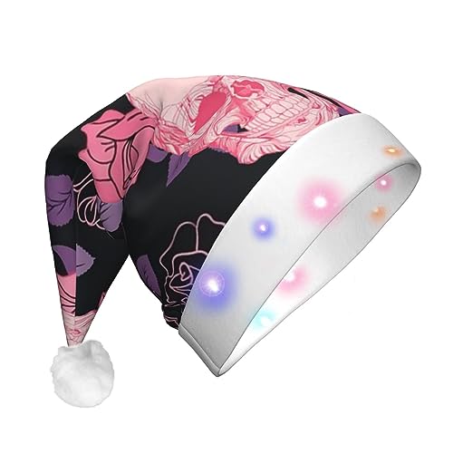 CZDBNLHF Lila Rose Totenkopf Druck Erwachsene Plüsch Leuchtende Weihnachtsmütze - Lebendiges Volldruck-Design von CZDBNLHF