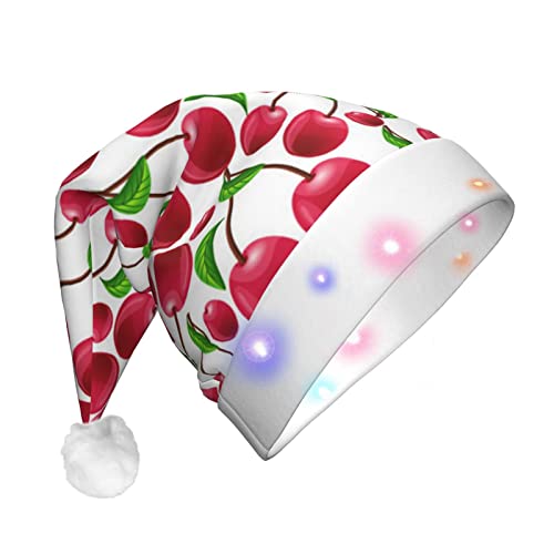 CZDBNLHF Weihnachtsmütze für Erwachsene, Plüsch, leuchtende Weihnachtsmütze mit rotem Kirschen – lebendiges Volldruck-Design von CZDBNLHF