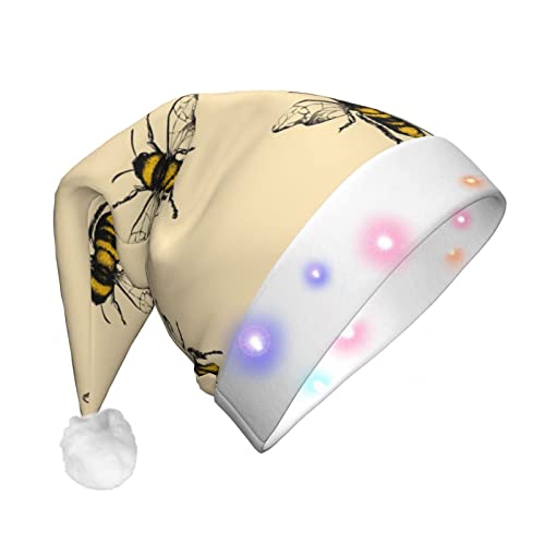 CZDBNLHF Weihnachtsmütze mit Honigbienen-Druck, für Erwachsene, Plüsch, leuchtendes Volldruck-Design von CZDBNLHF