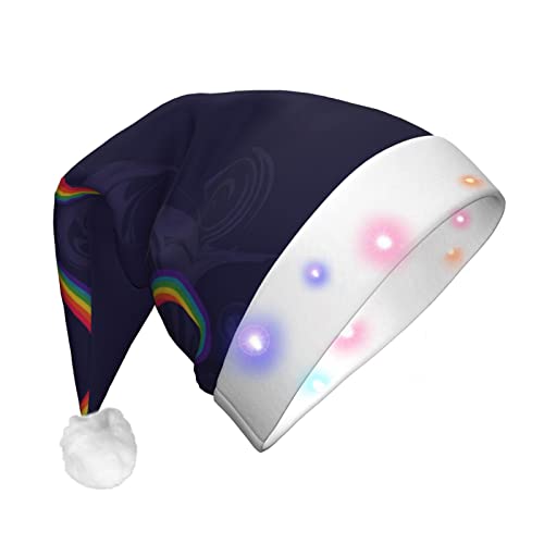 CZDBNLHF Weihnachtsmütze mit Regenbogen-Aufdruck für Erwachsene, Plüsch, leuchtendes Volldruck-Design von CZDBNLHF