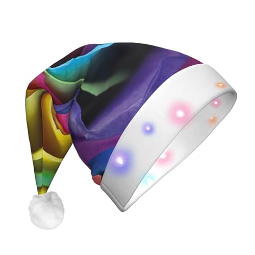 CZDBNLHF Weihnachtsmütze mit Regenbogen-Rosen-Blumendruck, für Erwachsene, Plüsch, leuchtendes Volldruck-Design von CZDBNLHF