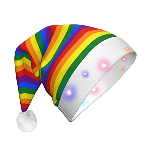 CZDBNLHF Weihnachtsmütze mit Regenbogenmuster für Erwachsene, Plüsch, leuchtendes Volldruck-Design von CZDBNLHF