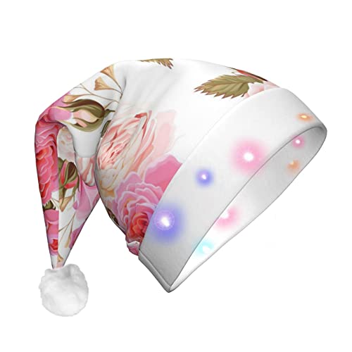 CZDBNLHF Weihnachtsmütze mit Rosen-Blumendruck, für Erwachsene, Plüsch, leuchtendes Volldruck-Design von CZDBNLHF