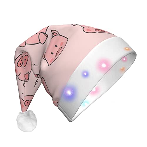 CZDBNLHF Weihnachtsmütze mit niedlichem Schweine-Druck, für Erwachsene, Plüsch, leuchtendes Volldruck-Design, Rosa von CZDBNLHF