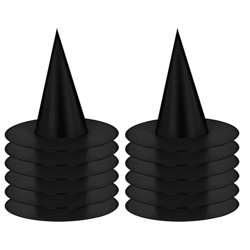 CZMAO Hexenhut 12 Stück Schwarz für Halloween, Zauberhut für Kinder Party, Kostüm Cosplay Hexen Zubehör für Karneval KostüMparty (15x14 Zoll) von CZMAO