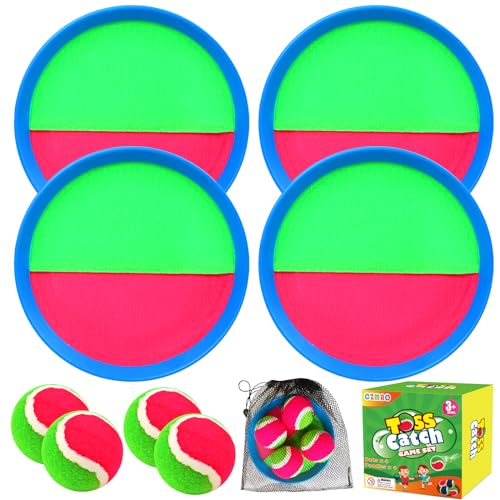 Klettballspiel für Kinder Set，CZMAO 4 Schläger, 4 Bälle und 1 Aufbewahrungstasche, Strandspielzeug Klettball Wasserdicht Outdoor Gartenspiele Spielzeug draußen Kinder ab 3 4 5 6 Jahr Strandspiele von CZMAO