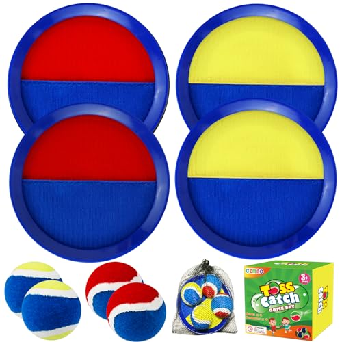 Klettballspiel für Kinder Set，CZMAO 4 Schläger, 4 Bälle und 1 Aufbewahrungstasche, Strandspielzeug Klettball Wasserdicht Outdoor Gartenspiele Spielzeug draußen Kinder ab 3 4 5 6 Jahr Strandspiele von CZMAO