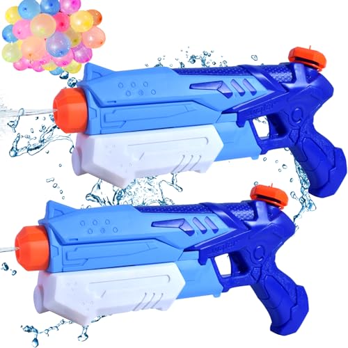 2 Stück Wasserpistole Kinder, CZMAO Wasserspritzpistole mit 10 Meter großer Reichweite Super Wasserspielzeug Sommer Schwimmbad Strand Outdoor Spaß mit 100St Wasserbomben Luftballons von CZMAO