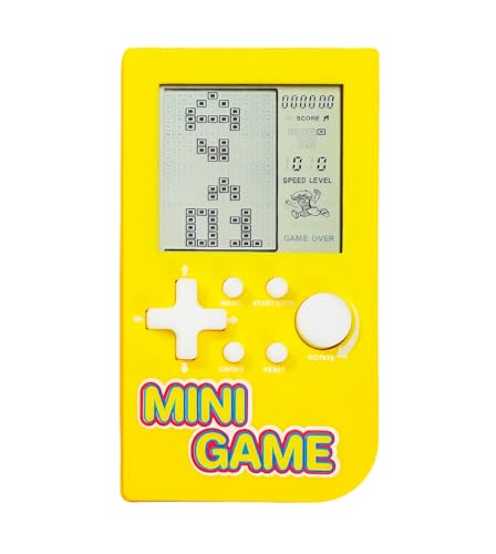 CZT Mini-Puzzle-Block-Spielkonsole 26 Retro-Bausteinspiele Handheld-Spielkonsole die Freizeit unterwegs Tragbare elektronische Spiele Spielzeug Kinder/Studenten (Gelb) von CZT